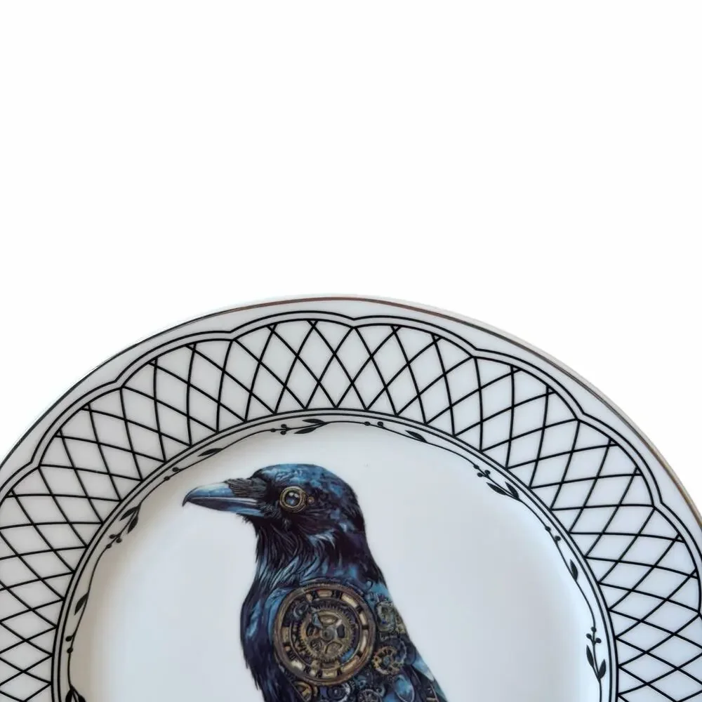 Grace Teaware RAVEN TRELLIS Ceramic Halloween Plates 8in Ceramic Set of 4 NEW
